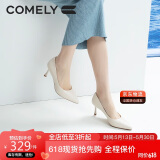 康莉（COMELY）单鞋女春季细跟尖头高跟羊皮软舒适底简约职业工作鞋 米白色 36 