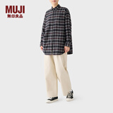 无印良品（MUJI）女式法兰绒衬衫领长上衣 纯棉 女士衬衫外套内搭格子衫秋季款外衣 藏青色格纹 M 160/84A