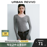 UR秋季新款女装简约基础百搭休闲修身V领针织衫UWB940008 冷灰 L