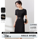 尚都比拉设计感拼接连衣裙夏季高级感气质百褶裙小个子中长裙子 雅黑色 L