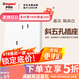 罗格朗开关插座一开五孔插座开关空调面板家用86型暗装画采陶瓷白五孔插 10A斜五孔插座十只装