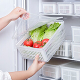 家の物语（KATEI STORY）日本大容量冰箱保鲜盒食品级收纳盒塑料密封双层沥水篮蔬菜水果盒 双层沥水保鲜盒-大号4.5L单件装