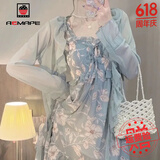 AEMAPE荷叶边雪纺吊带裙仙女裙装2025春夏季新款复古碎花连衣裙女秋季 吊带裙套装 M _建议95-105