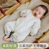 班杰威尔婴儿衣服春秋季夹棉连体衣宝宝保暖哈衣爬服 保暖蓝色2件装 66码