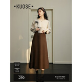 阔色（kuose）毛衣披肩连衣裙套装女新款秋冬季针织衫长袖小黑裙子 棕色 M