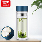 富光双层玻璃杯水杯男女车载家用高硼硅玻璃杯泡茶杯带茶隔玻璃杯子 蓝色 500ml 双层玻璃直杯
