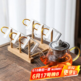 瓷牌茗茶具（cipaiming teaset） 透明玻璃茶具整套套装家用功夫茶壶茶杯会客泡茶器 金色八骏壶6金把杯+梯形杯架