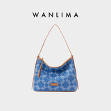 万里马新款HOBO包丹宁牛仔布托特包通勤百搭单肩斜挎包女包送女友礼物