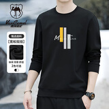 西域骆驼（VANCAMEL）卫衣男圆领秋季长袖t恤男装潮流学生宽松休闲打底衫 黑色 XL 