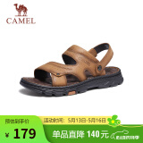 骆驼（CAMEL）男士商务两穿头层牛皮沙滩凉拖鞋 G13M211017 黄棕 41 
