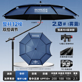 本诺钓鱼伞防暴雨大钓伞机械臂防风钓鱼雨伞黑胶户外遮阳伞万向拐杖伞 2.0#【12棱防转 双控拐杖】雾蓝 12棱防转抗风大钓伞
