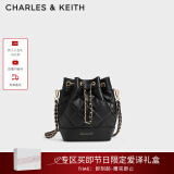 CHARLES&KEITH绗缝菱格链条水桶包双肩包包女包女友生日礼物CK2-10701506 Black黑色 M