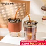 广意 玻璃杯水杯手持咖啡杯大容量杯子学生便携吸管杯随行杯 GY7990