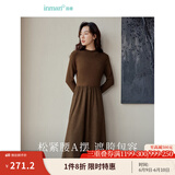 茵曼（INMAN）灯芯绒连衣裙春秋女装新品长袖休闲针织礼服中长裙子 咖啡色 M
