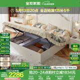 全友家居美式板式床1.8米x2米双人大床现代主卧室高箱储物收纳公主床 箱体|床+床头柜*2+2K床垫 1.5*2m