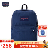 JANSPORT杰斯伯书包轻便双肩包男女旅行包简约背包电脑包学生校园 4QUE003海军蓝/藏青色-侧袋+隔层