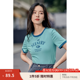 茵曼（INMAN）潮趣印花女装圆领短袖T恤修身显瘦套头短款2025夏季新款上衣 天蓝色 -18525987 M