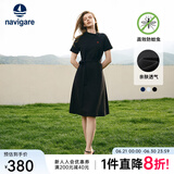 Navigare意大利小帆船短袖连衣裙女士夏季棉质斜领裙子时尚显瘦半袖a字裙 暗夜黑 S 码