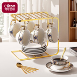 CLITON咖啡杯碟套装巴洛克陶瓷杯西式红茶杯早餐杯牛奶杯6杯6碟6+杯架
