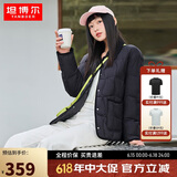 坦博尔羽绒服女短款翻领韩版宽松女士灯芯绒外套TD236266 黑色 160 