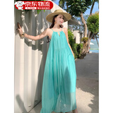 CEENIU法式挂脖吊带连衣裙女装2025年夏季新款氛围感三亚海边沙滩度假裙 青绿色 L