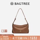 BAGTREE【明星同款】包包树奶盒包植鞣牛皮新款轻奢品牌单肩斜挎Hobo女包 烤棕色-中号【磁吸拉链款】 高级小众