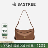 BAGTREE【明星同款】包包树奶盒包植鞣牛皮新款轻奢品牌单肩斜挎Hobo女包 烤棕色-中号【磁吸拉链款】 高级小众