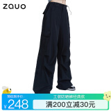 zauo防晒工装裤女户外休闲防晒裤直筒速干阔腿裤黑色 S