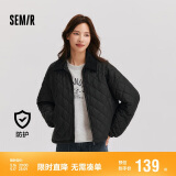 森马（Semir）棉服女灯芯绒翻领菱形格复古2024冬三防宽松轻薄棉衣109724112007