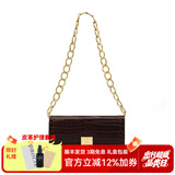 A.Cloud复古鳄鱼纹牛皮书本锁链条单肩斜跨女腋下包 送女友母亲节礼物 咖啡鳄鱼纹