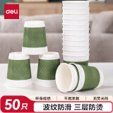 得力(deli)50只280ml加厚三层一次性杯子 水杯/纸杯 办公咖啡 居家防烫办公水杯 绿色LL201