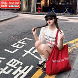 AIOSC包包女帆布包韩系托特包慵懒红色高颜值单肩包简约风字母流行布袋 帆布包【红色】大容量