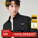 卡宾（CABBEEN）【LOGO刺绣】男装小香风提花长袖衬衫2024秋新款宽松休闲上衣 煤黑色01 L /175/50