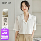 FitonTon白色短袖衬衫女雪纺v领职业正装面试衬衣通勤百搭上衣FTC0011 S