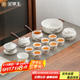 金镶玉功夫茶具套装 节日送礼礼品盒陶瓷茶壶茶杯侧把 羊脂玉瓷松乔套组