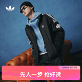 adidas经典复古三条纹双拉链宽松夹克外套男女春季阿迪达斯三叶草 黑色 S