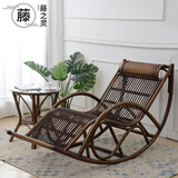 藤之灵（TENGZHILING）老人家用午休阳台懒人摇摇椅躺椅成人可睡觉大人休闲逍遥真藤沙发 竖条黑色+茶几 （进口真藤 ）