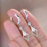 玖长时99纯银双钻几何车花银耳扣女士款菱形足银耳环生日礼物送女友 简约单钻 足银重约3g