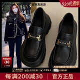 CAMILA KSENIA官网厚底乐福鞋女2025新款春夏季百搭鞋子时尚单鞋增高女鞋小皮鞋 黑色 36