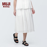 无印良品（MUJI）女式强捻抽褶裙长半身裙纱裙薄荷曼波风纯棉全棉裙子女装半裙 白色 XL 165/74A