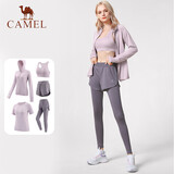 骆驼（CAMEL）运动套装女装新款瑜伽健身普拉提弹力短袖短裤长裤五件套运动服