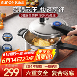 苏泊尔（SUPOR）高压锅家用压力锅304不锈钢蓝眼示压快煮炖汤燃气电磁炉明火通用 5.2L 3-4人使用 YW22S1- 22cm