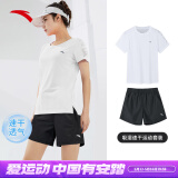 安踏速干运动套装女士夏季款透气健身跑步体育中考专用瑜伽跳操衣服 【速干套装】雪花白-5 L/170