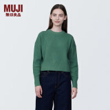 无印良品（MUJI）女式 棱纹编织 圆领短款针织衫 长袖女款 女装 薄款毛衣 绿色 M (160/84A)