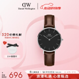 丹尼尔惠灵顿（DanielWellington）DW女表32mm银色边黑盘皮带女士手表学生手表520礼物DW00100177