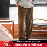 马登工装雪尼尔垂感聪明裤美式巴恩风直筒休闲裤仿灯芯绒束脚长裤子男 浅咖啡 L