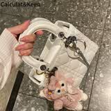 CALCULAT&KEENCK女包精致菱格手提式2026新款轻奢小众高级感单肩斜挎戴妃包 白色无挂件