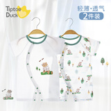 翘脚鸭婴儿衣服夏季新生儿连体衣薄款短袖夏天宝宝空调服满月纯棉刚出生 熊博士2件【夏季款丨短袖短裤】 59cm （建议12斤内）