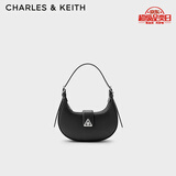 CHARLES&KEITH三角扣新月包腋下包单肩包包女包女友生日礼物CK2-50271205 Noir黑色 S
