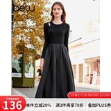 百图betu女装秋季新款连衣裙赫本风针织裙子修身显瘦长裙2309T92 黑色 L